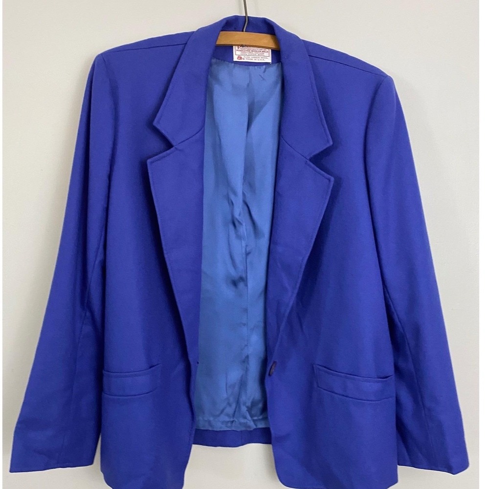 Pendleton Blazer Women Petite Blue Excellent Pure Virgin Wool USA Vintage Preppy